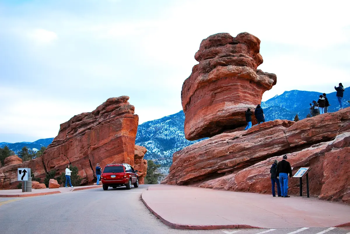 Steamboat Rock and Balanced Rock along the road in Garden of the Gods
